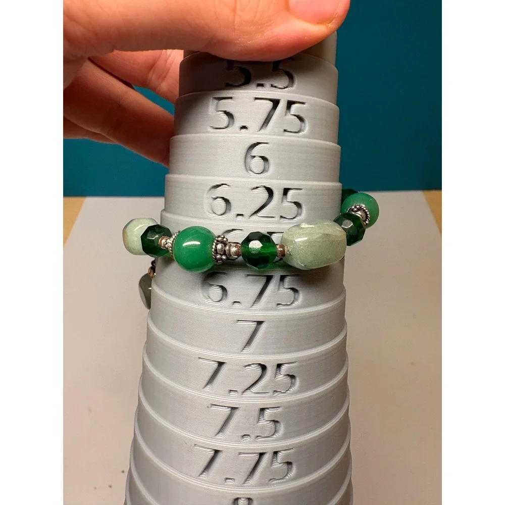 Green Aventurine Glass Bead Heart Charm Toggle Bracelet Silver Tone Boho